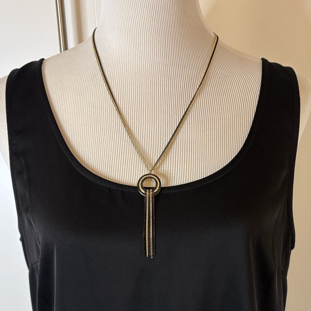 Costume Gold & Black Tassel Pendant Necklace